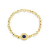 0.05ct 14k Yellow Gold Blue Sapphire Bezel Chain Ring